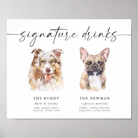 Signature Drinks Hochzeitszeichen für Wasserfarben Poster (Vorne)