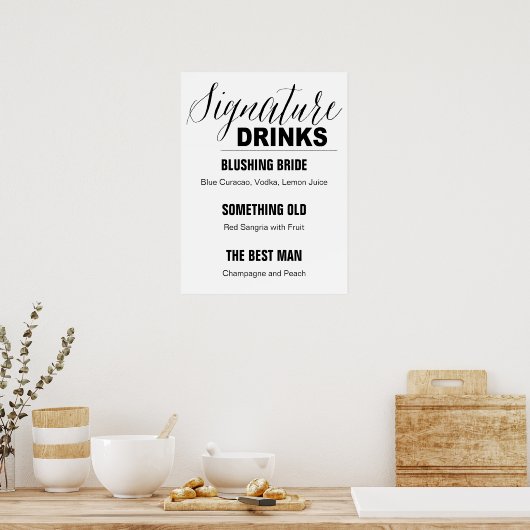 Signature Drinks Hochzeitzeichen schwarz-weiß Poster (Küche)