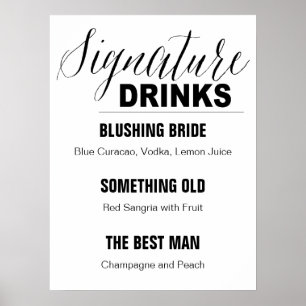Signature Drinks Hochzeitzeichen schwarz-weiß Poster