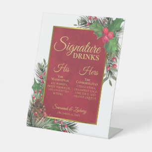 Signature-Drinks Holly & Pine Weihnachtshochzeit Sockelschild