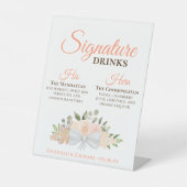 Signature Drinks Korallenpfirsichbriefe Rose Hochz Sockelschild (Vorderseite)