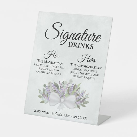 Signature Drinks Lavendel & Eukalyptus Wedding Sockelschild (Vorderseite)