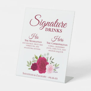 Signature Drinks Magenta & Pink Roses Hochzeit Sockelschild