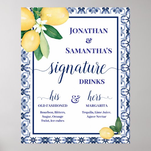 Signature Drinks Mediterranean Wedding Reception Poster (Vorne)