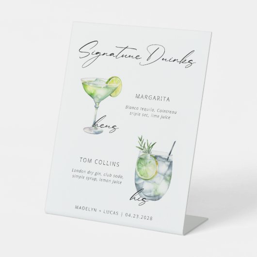 Signature Drinks Minimalistisch Schwarz-weiß Sockelschild (Vorderseite)