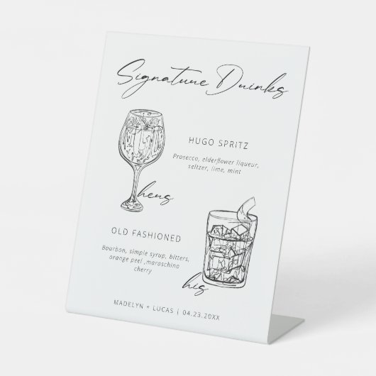 Signature Drinks Minimalistisch Schwarz & Weiß Sockelschild (Vorderseite)