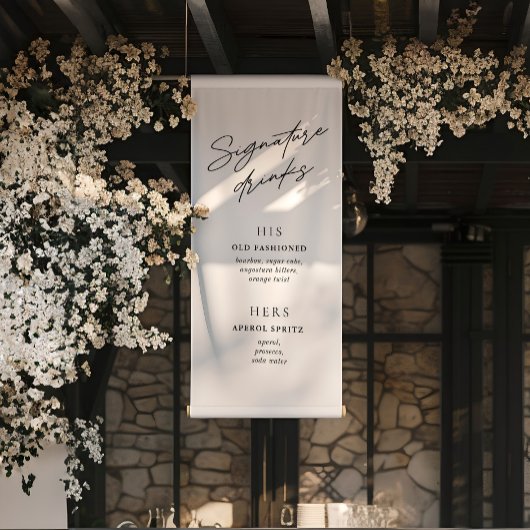 Signature Drinks Minimalistisches Schwarz-Weiß-Bar Banner