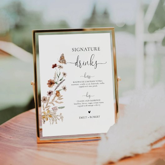 Signature Drinks mit winziger Wildblume Unterschri Sockelschild