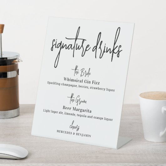 Signature Drinks Moderne kalligraphische Hochzeits Sockelschild (In SItu)