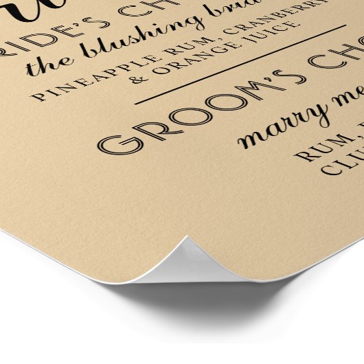 Signature Drinks Moderne Kraft und Schwarze Schrif Poster (Ecke)