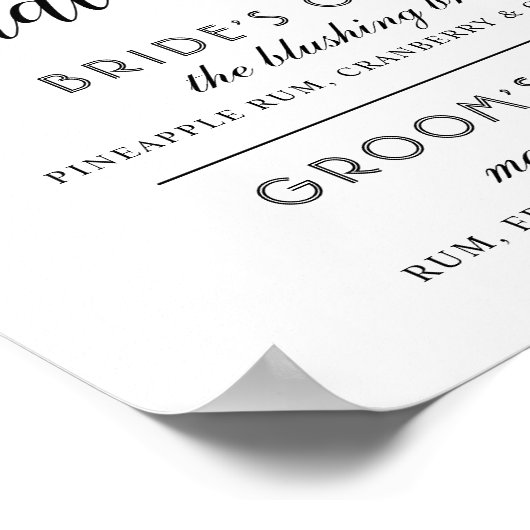 Signature Drinks Moderne Schwarz-Weiß-Hochzeit Poster (Ecke)
