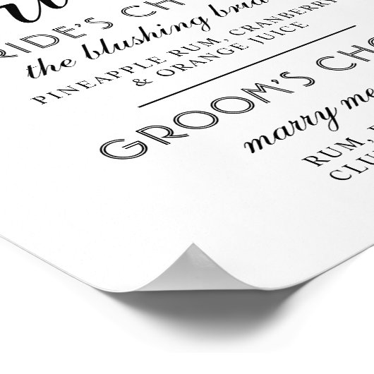 Signature Drinks Moderne Schwarz-weiße Script Hoch Poster (Ecke)