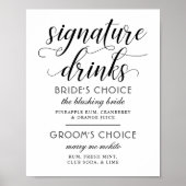 Signature Drinks Moderne Schwarz-weiße Script Hoch Poster (Vorne)