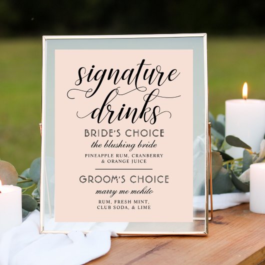 Signature Drinks Moderne Schwarze Hochzeit Poster