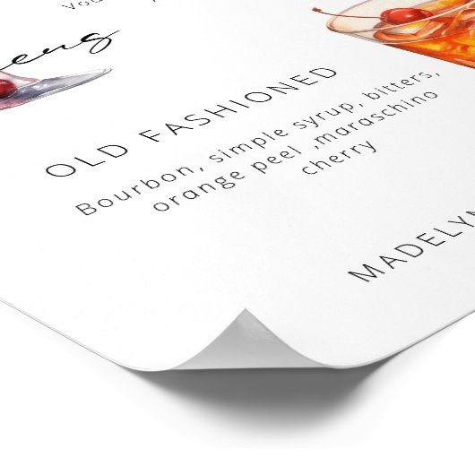 Signature Drinks Modernes Schwarz-Weiß-Poster Poster (Ecke)