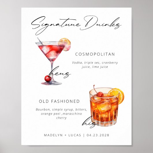 Signature Drinks Modernes Schwarz-Weiß-Poster Poster (Vorne)