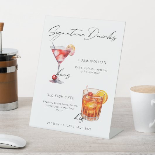 Signature Drinks Modernes Schwarz-Weiß-Poster Sockelschild (In SItu)