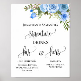 Signature Drinks Paare Hochzeit blaues Blumenzeich Poster