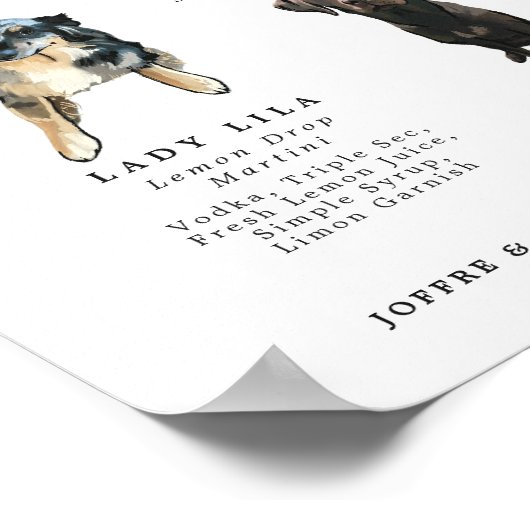 Signature Drinks Pet Wedding Bar Sign Poster (Ecke)