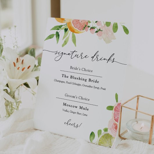 Signature Drinks Rosa Zitrusfrüchte Zeichen Sockelschild