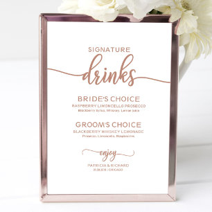 Signature Drinks Rose Gold Copper Hochzeitszeichen Poster