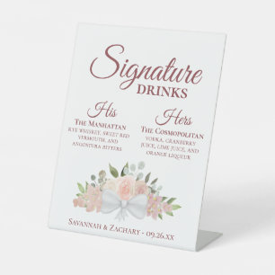 Signature Drinks Rosen & Blüten Hochzeiten rosa Sockelschild