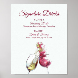 Signature Drinks Rot und Weiß Wein Tanz Hochzeit Poster