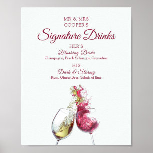 Signature Drinks Rot und Weiß Wein Tanz Hochzeit Poster