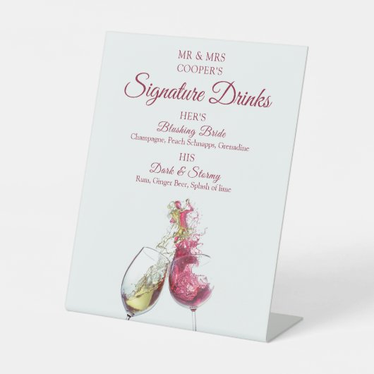 Signature Drinks Rot und Weiß Wein Tanz Hochzeit Sockelschild (Vorderseite)