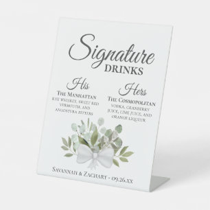Signature Drinks rustikale Eukalyptus Bouquet Hoch Sockelschild