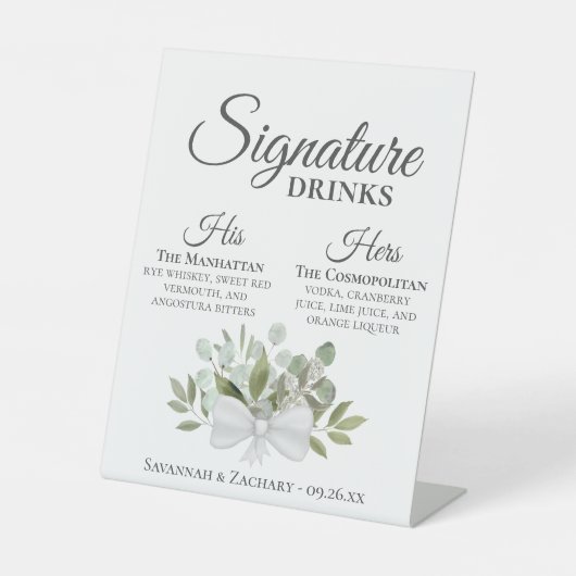 Signature Drinks rustikale Eukalyptus Bouquet Hoch Sockelschild (Vorderseite)