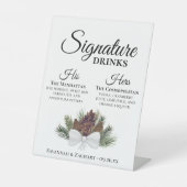 Signature Drinks rustikale Pinecones Bouquet Hochz Sockelschild (Vorderseite)