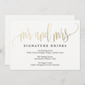 Signature Drinks Sign - Liebliche Kalligraphie Einladung (Vorne/Hinten)