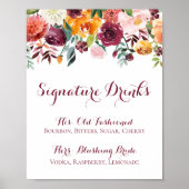 Signature Drinks Sign, Orange Pink Blume Poster (Vorne)