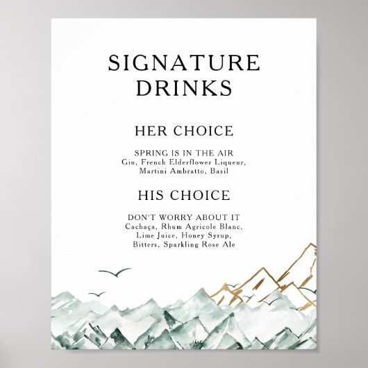 Signature Drinks signalisieren Grün und Gold Poster (Vorne)