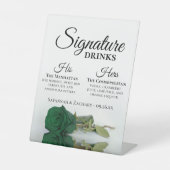 Signature Drinks Smaragdgrüne Rose Hochzeit Sockelschild (Vorderseite)