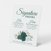 Signature Drinks Smaragdgrüne Rose Hochzeit Sockelschild (Vorderseite)
