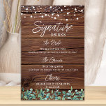 Signature Drinks String Lights Custom Wedding Bar Poster<br><div class="desc">Getränke mit Unterschrift ! Moderner und dennoch rustikaler Eukalyptus und Saitenleuchten aus rustikalem Holz mit eleganter Kalligraphie. Dieses charakteristische Bar mit zwei Cocktails, der Bride und dem Groom, personalisiert mit den erlesenen Getränken. Passen Sie dieses elegante Hochzeitszeichen mit Ihren Namen und Signaturgetränken an! COPYRIGHT © 2020 Judy Burrows, Black Dog...</div>