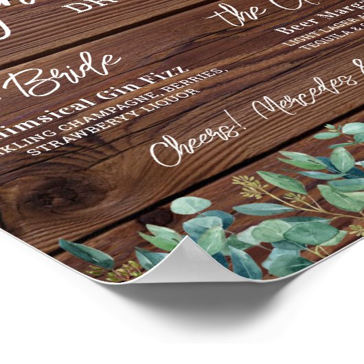 Signature Drinks String Lights Eukalyptus Wedding Poster (Ecke)