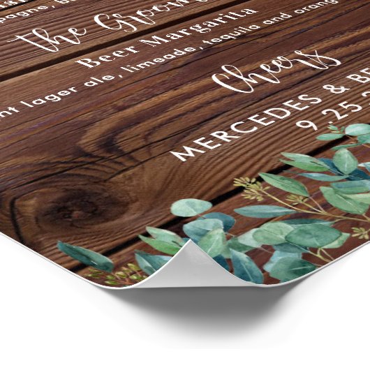 Signature Drinks String Lights Rustikale Hochzeits Poster (Ecke)