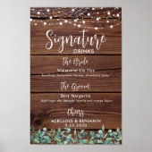 Signature Drinks String Lights Rustikale Hochzeits Poster (Vorne)
