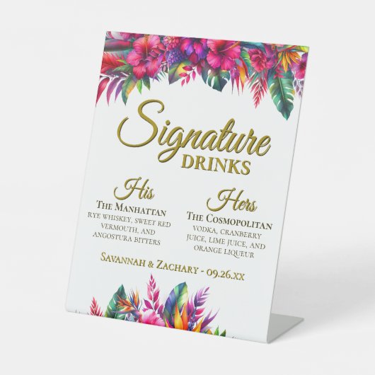 Signature Drinks Tropical Garden Hochzeit Sockelschild (Vorderseite)