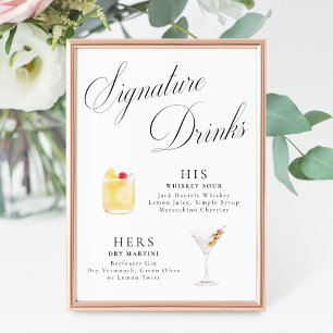 Signature Drinks Vintage Elegance Script Hochzeit Poster