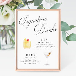 Signature Drinks Vintage Elegance Script Wedding Poster