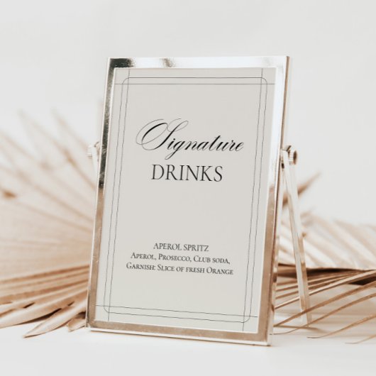 Signature Drinks Vintages hellgraues Zeichen Einladung
