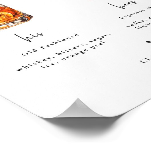 Signature Drinks Wedding Bar Sign Poster (Ecke)