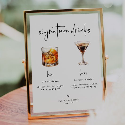Signature Drinks Wedding Bar Sign Poster
