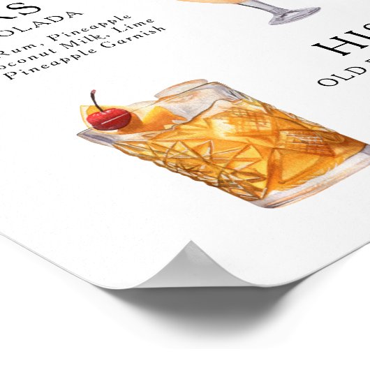Signature Drinks Wedding Cocktail Menü Poster (Ecke)