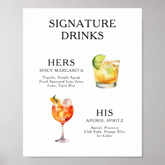 Signature Drinks Wedding Cocktail Menü Poster (Vorne)