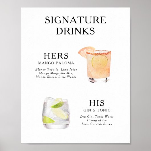 Signature Drinks Wedding Cocktail Menü Poster (Vorne)